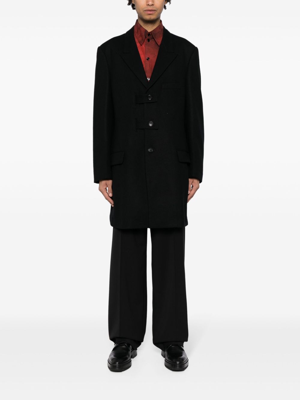 Yohji Yamamoto Wollen mantel met enkele rij knopen - Zwart