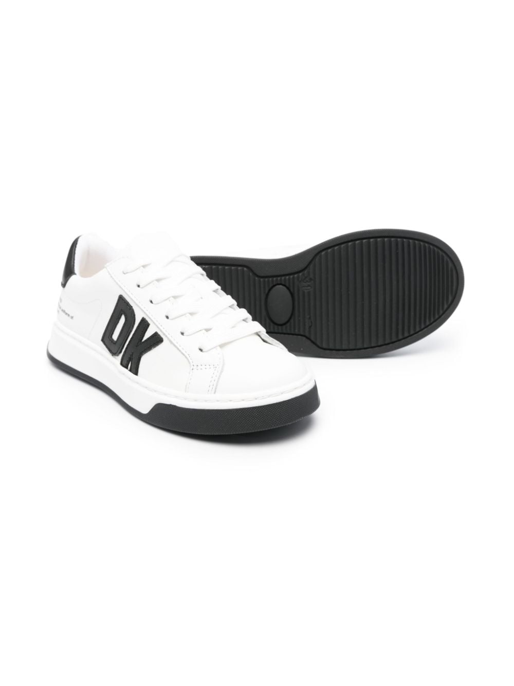 Shop Dkny Logo-patches Leather Sneakers In White