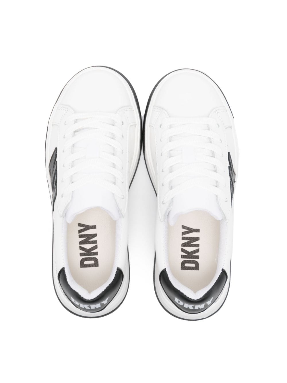 Shop Dkny Logo-patches Leather Sneakers In White