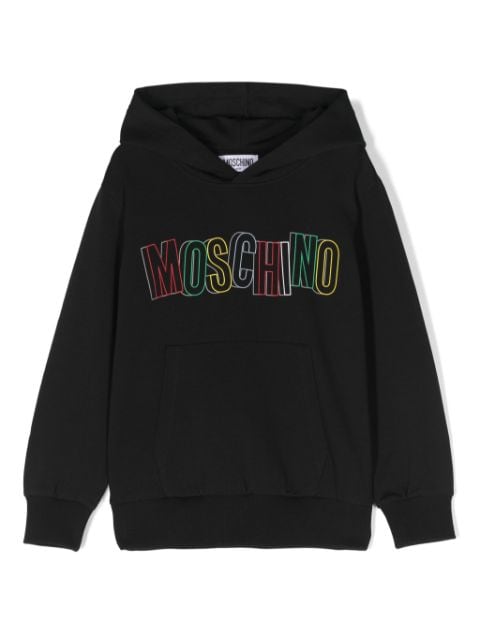 Moschino Kids logo-flocked cotton hoodie