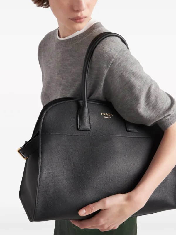 Prada Large Leather Tote Bag | Black | FARFETCH CA