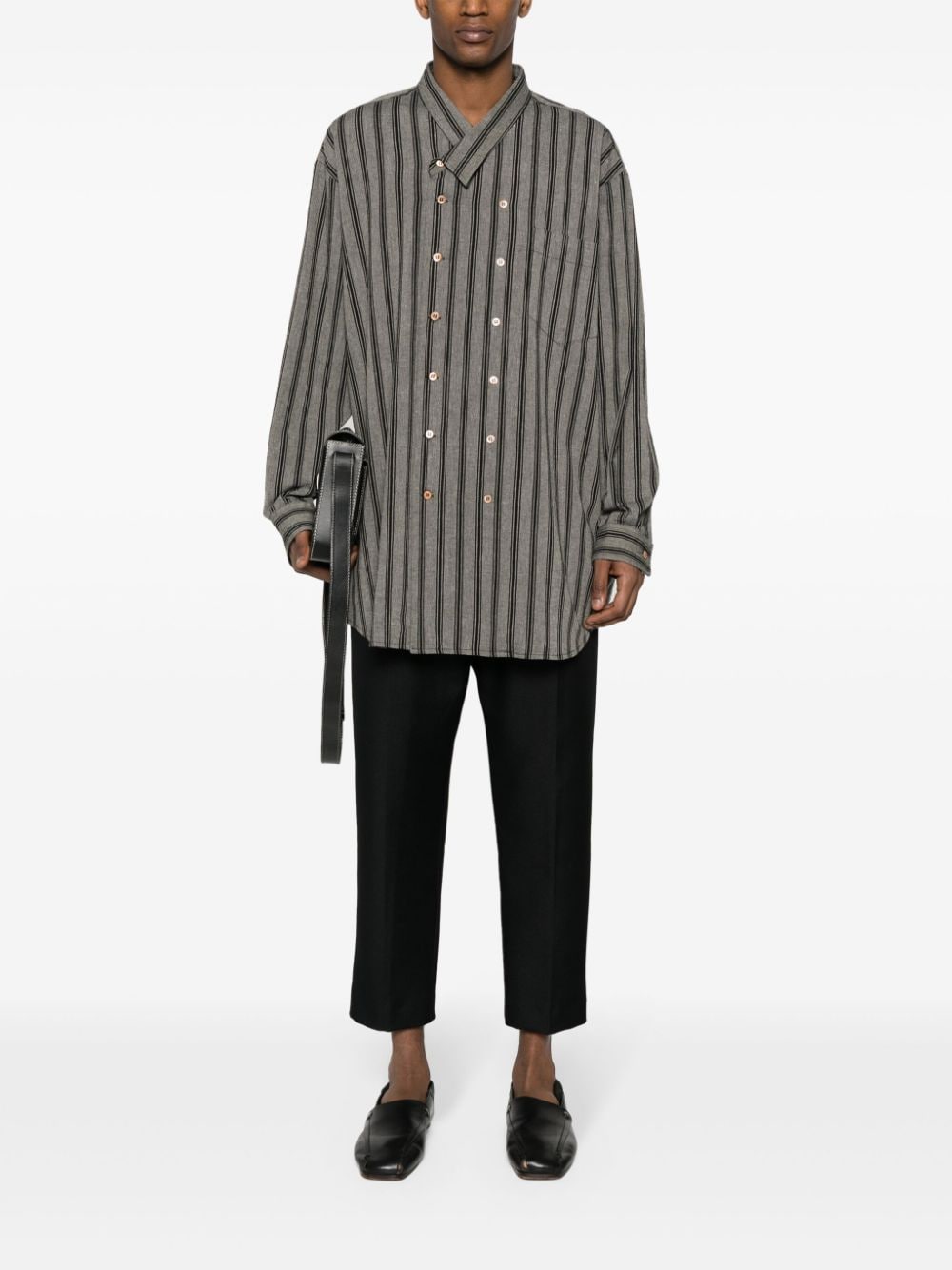 Shop Magliano Striped Double-breasted Shirt In Grey