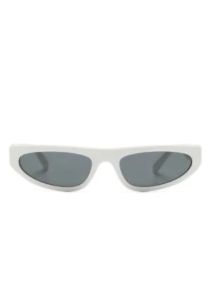 Miu Miu Eyewear Oval logo-detail Sunglasses | White | FARFETCH