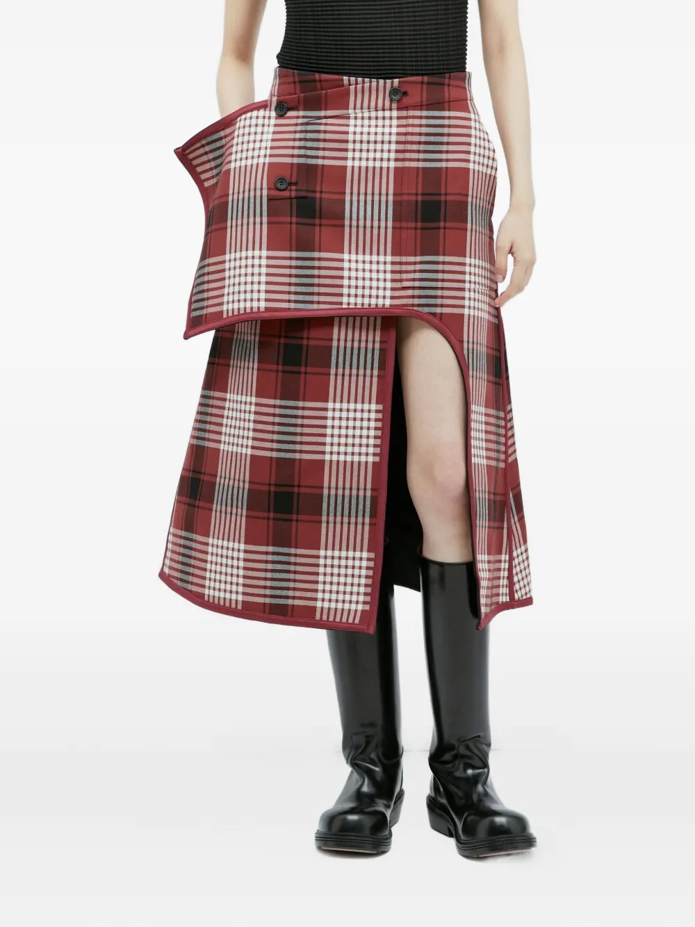 Issey Miyake Wool-cotton Reversible Midi Skirt In Red