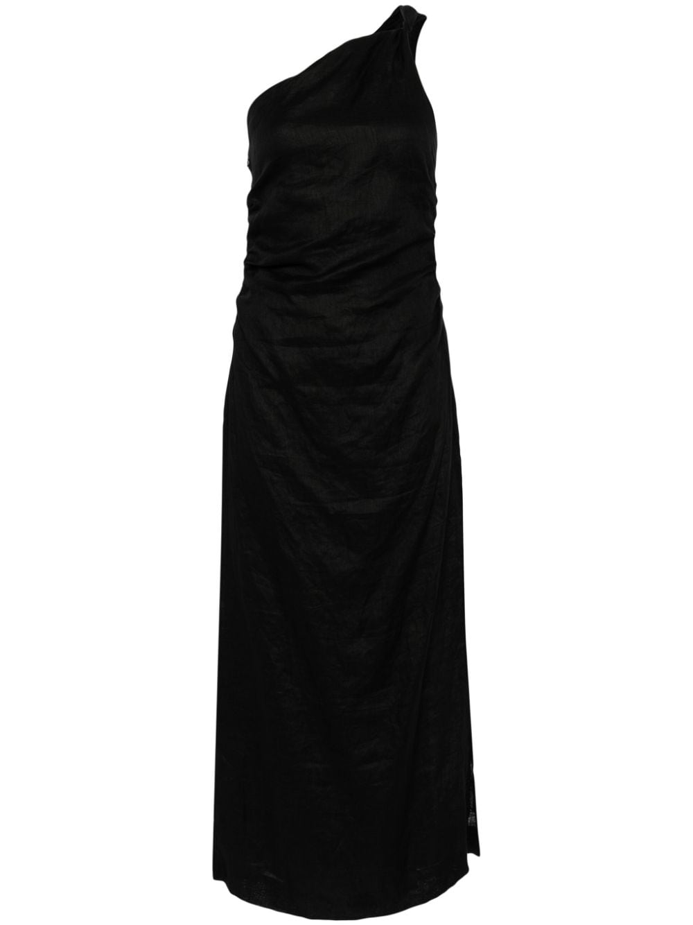 Faithfull The Brand Jomana Linen One-shoulder Dress In 黑色