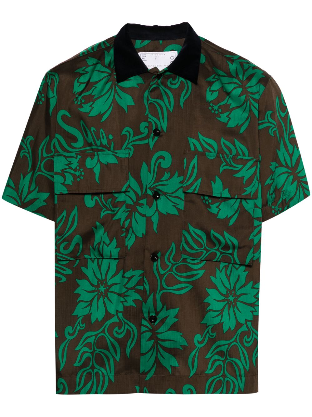 Sacai Floral-print Contrasting-collar Shirt In 551 Green