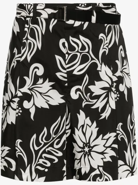 sacai floral-print belted shorts