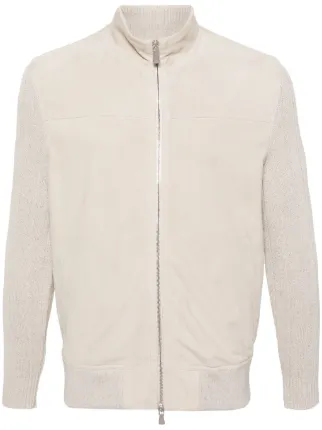 Eleventy Panelled Suede Bomber Jacket Neutrals FARFETCH UK