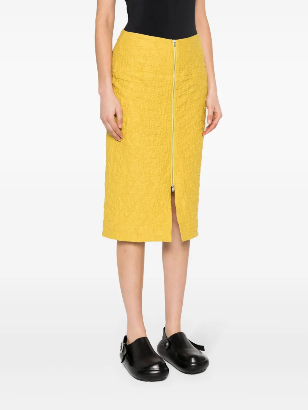 Shop Jil Sander Cloqué Midi Skirt In Green