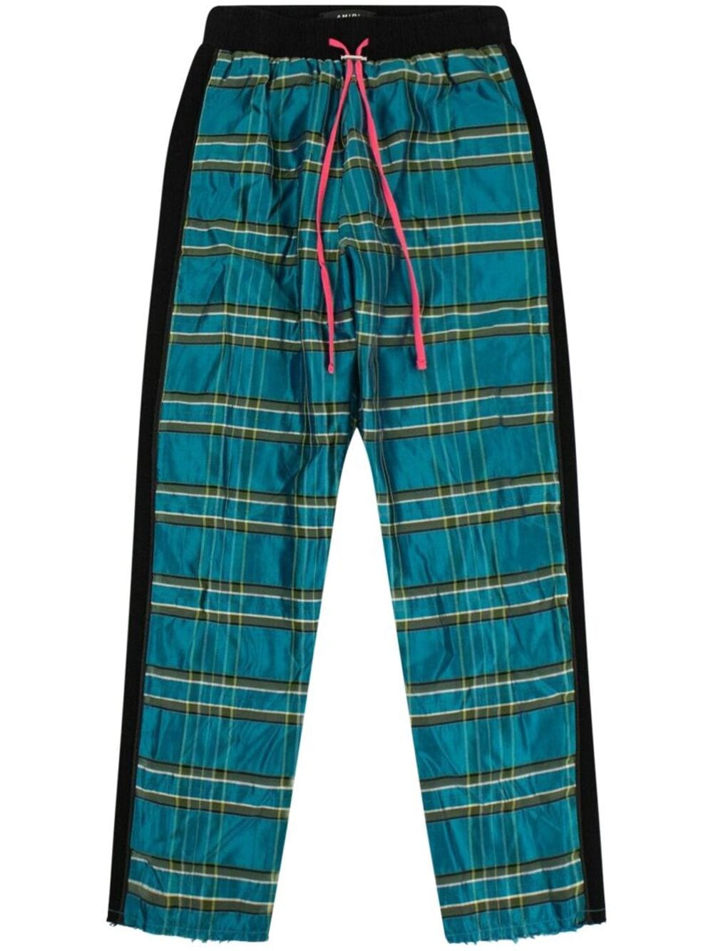 Shop Amiri Plaid-check Silk Track Pants In Blue