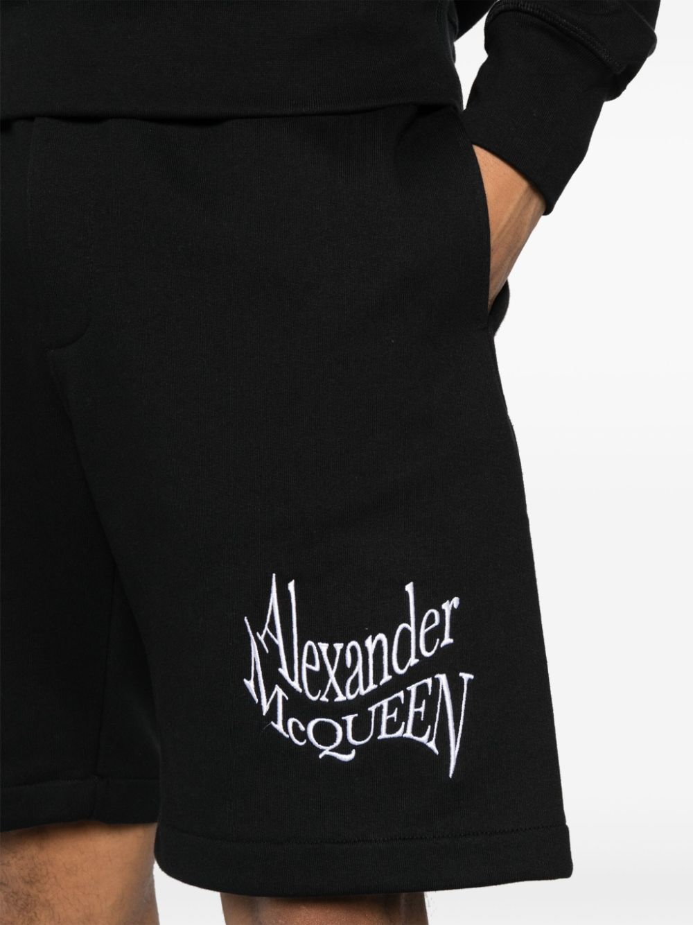 Shop Alexander Mcqueen Logo-embroidered Cotton Track Shorts In Schwarz