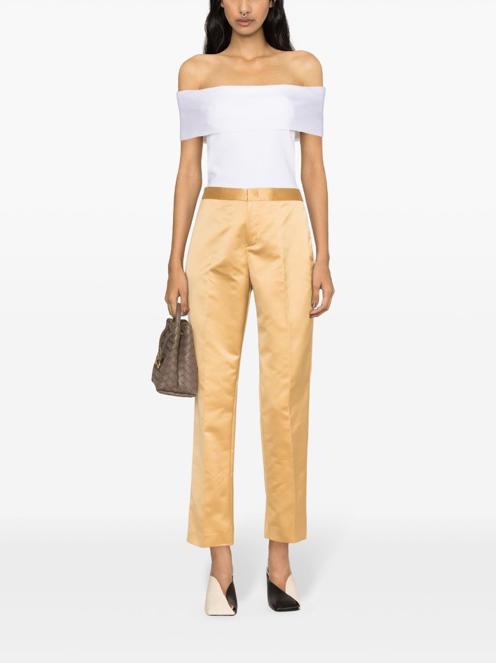 Shop Fabiana Filippi Straight-leg Satin Trousers In Yellow