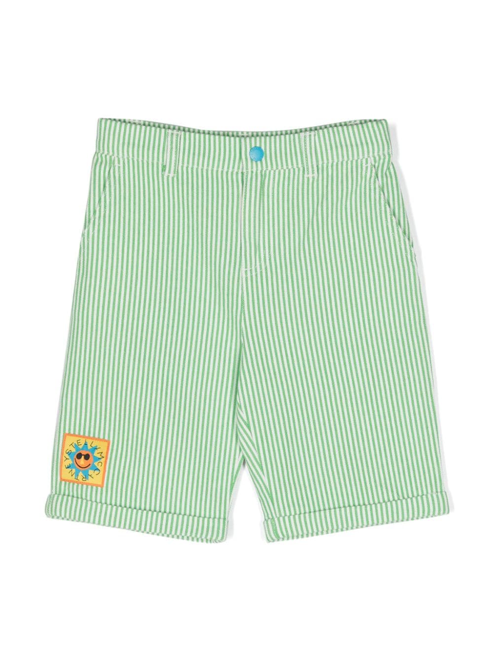 Stella McCartney Kids Gestreepte katoenen shorts met logopatch Groen