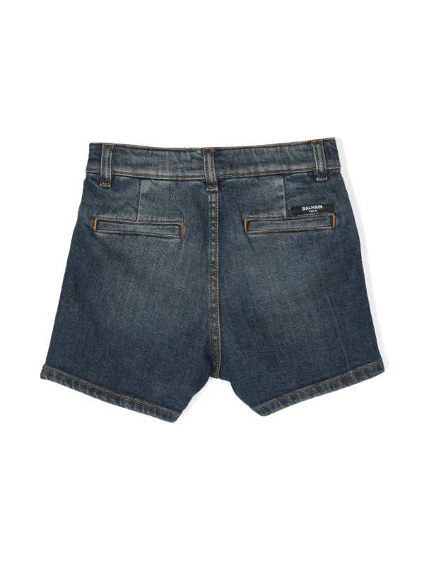 Balmain Kids Jeans-Shorts Mit Gravur | Blau | FARFETCH DE