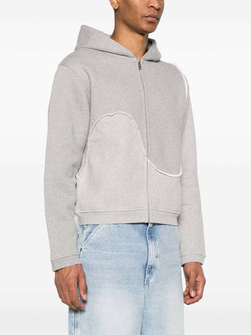 Shop Erl Frayed-brim Hooded Jacket In Grey