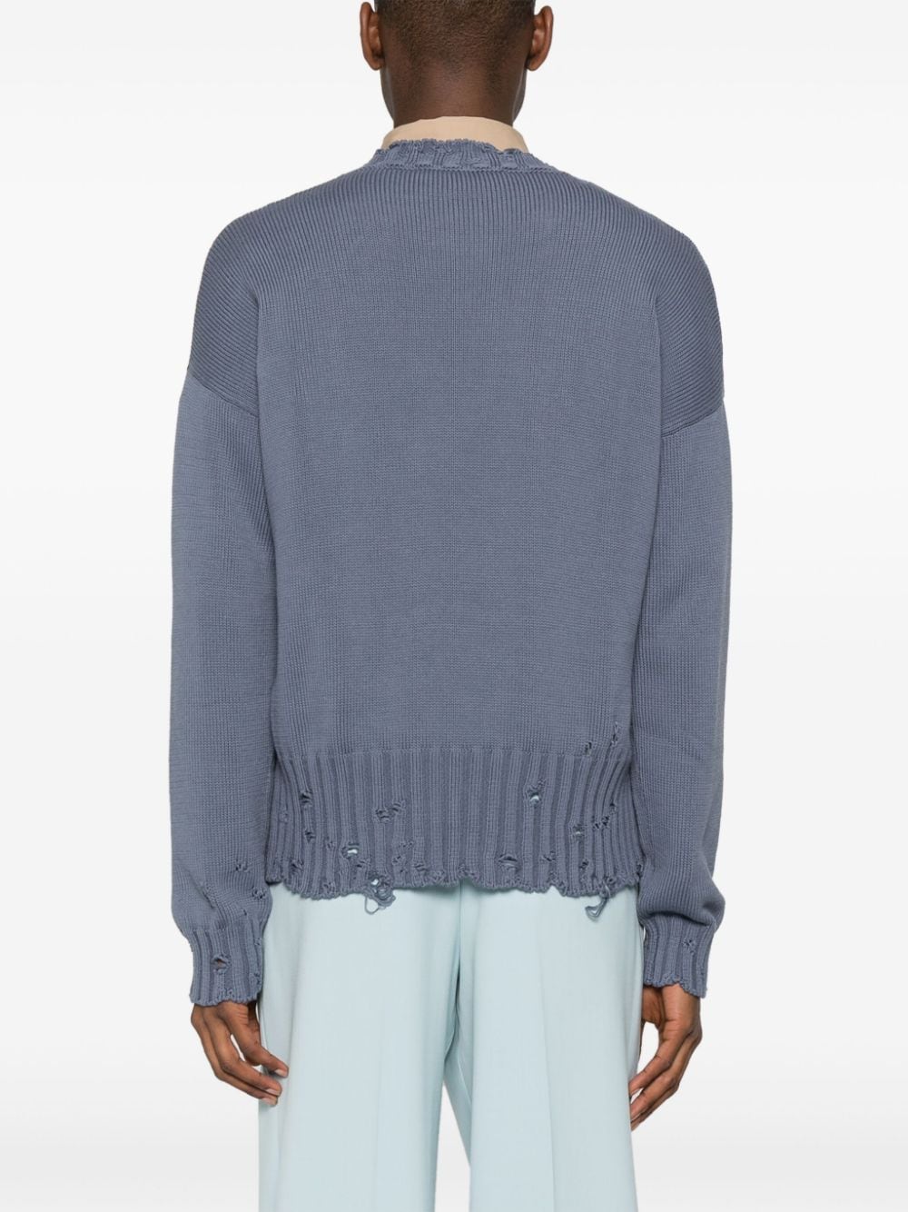 Shop Marni Distressed Logo-embroidered Jumper In Blue