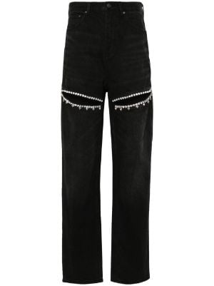 AREA Embellished ribbed-jersey bootcut pants