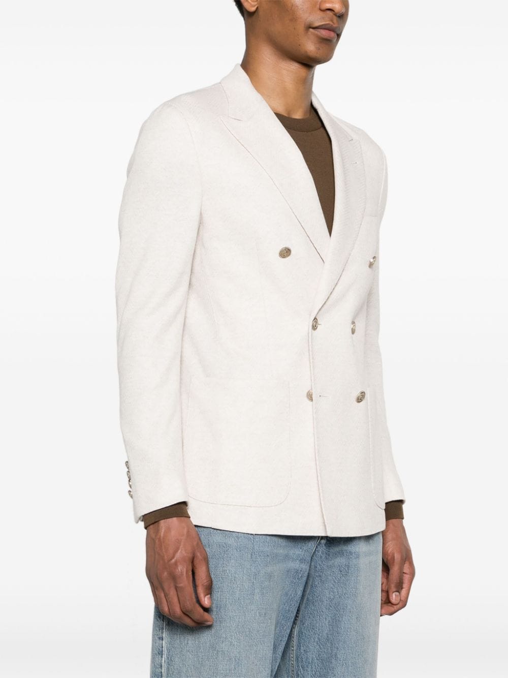 Shop Eleventy Double-breasted Blazer In Neutrals
