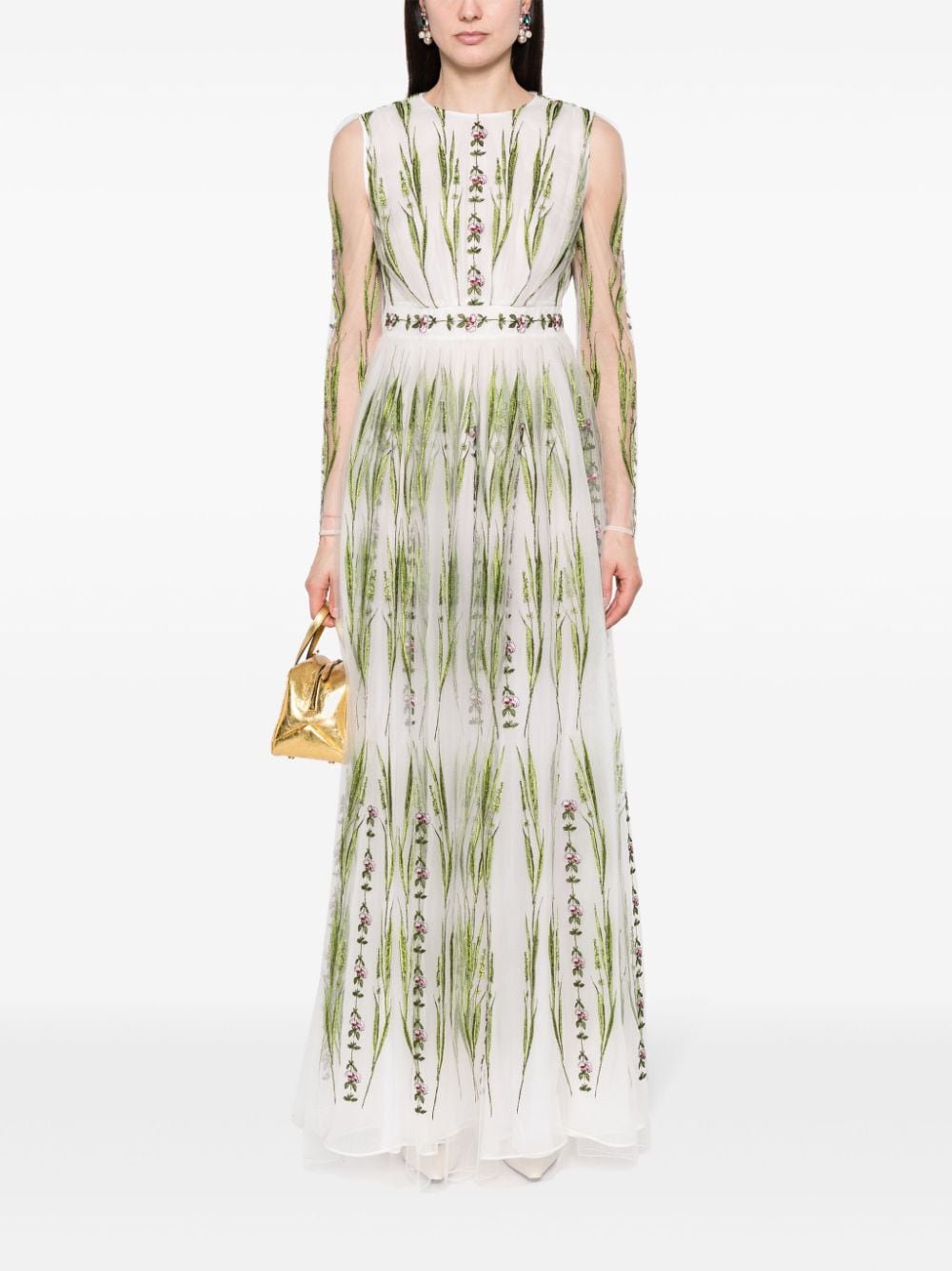 Shop Giambattista Valli Floral-embroidered Tulle Dress In Neutrals