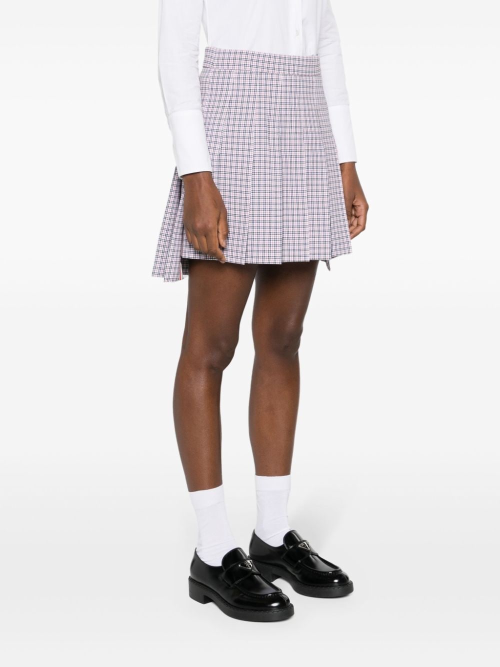 Shop Thom Browne Check-pattern Pleated Miniskirt In White