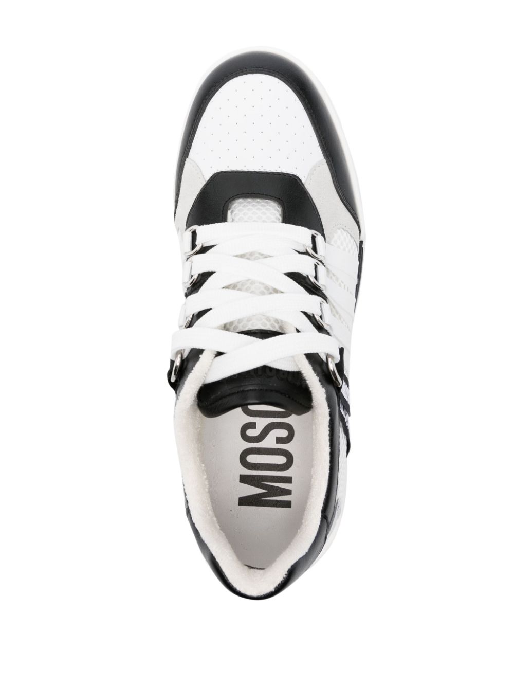 Shop Moschino Logo-tape Leather Sneakers In White