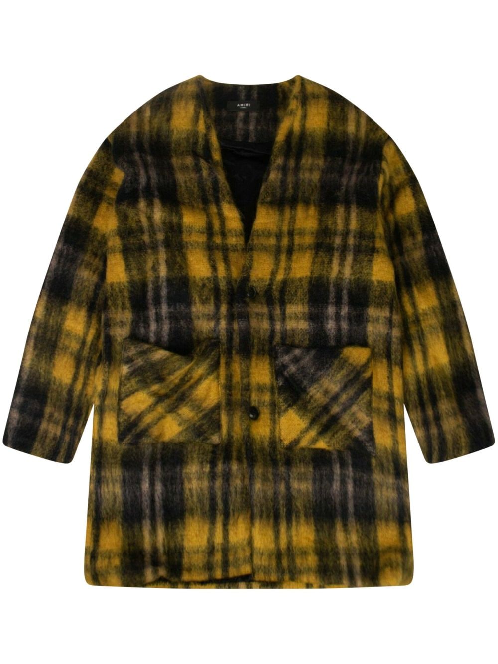 Amiri Plaid-check V-neck Cardigan In Yellow