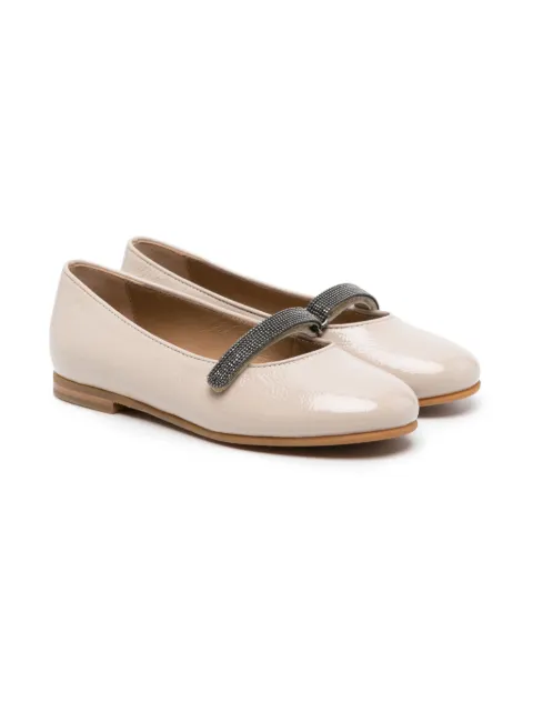 Brunello Cucinelli Kids Monili-embellished leather ballerina shoes