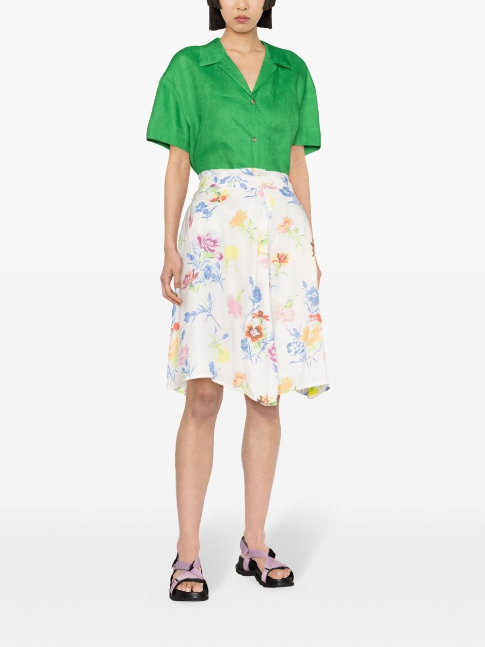 Shop Kenzo Floral-print Satin A-line Skirt In Weiss