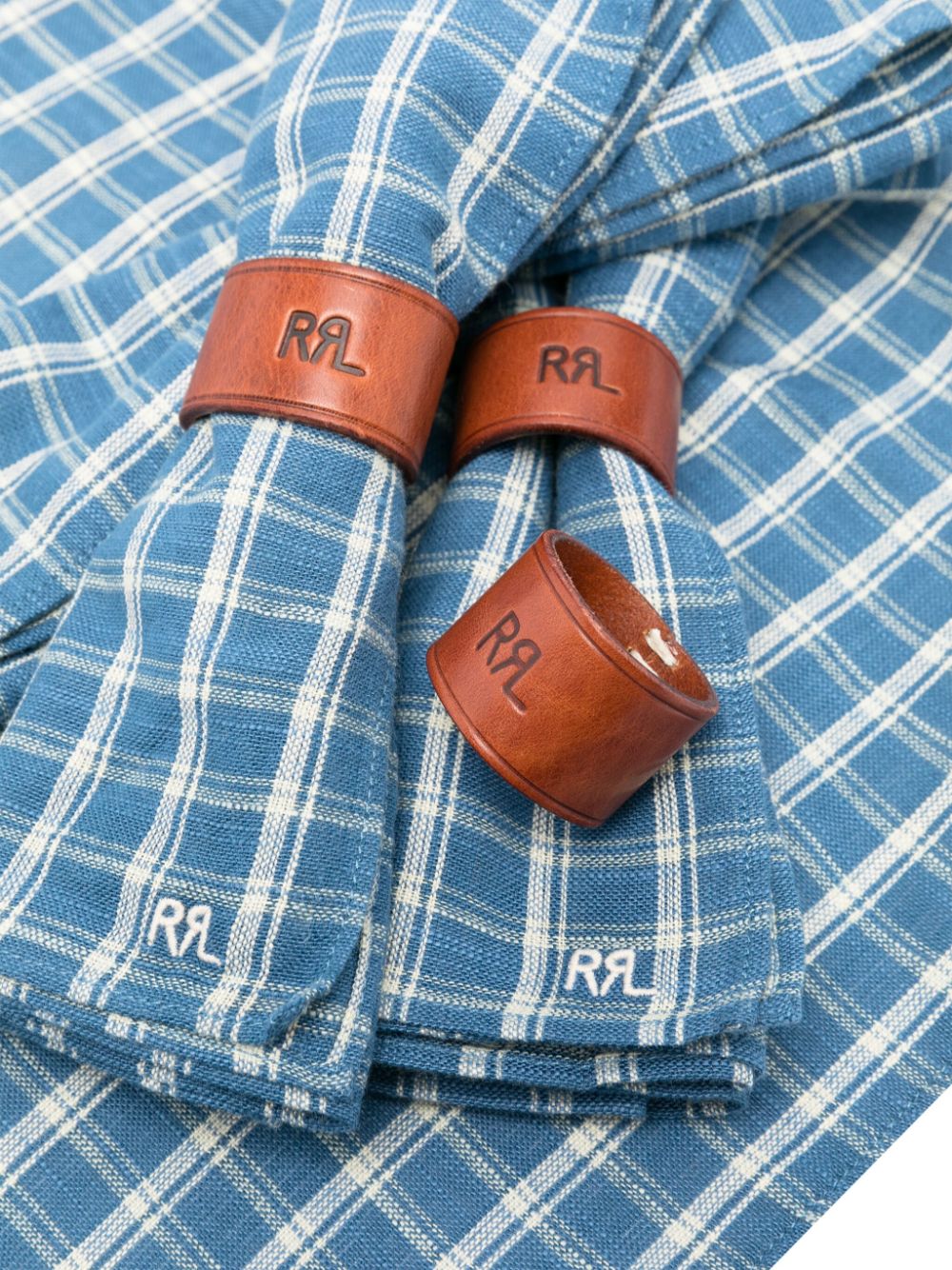 Ralph Lauren Home Vier geruite katoenen servetten - Blauw