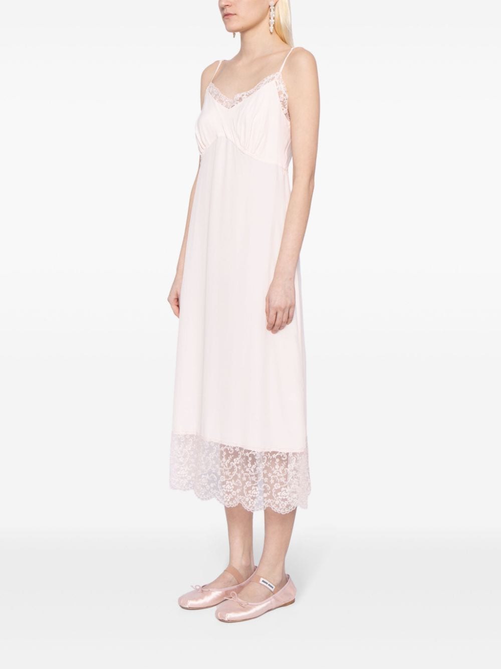 Shop Simone Rocha Lace-trim Slip Midi Dress In Pink