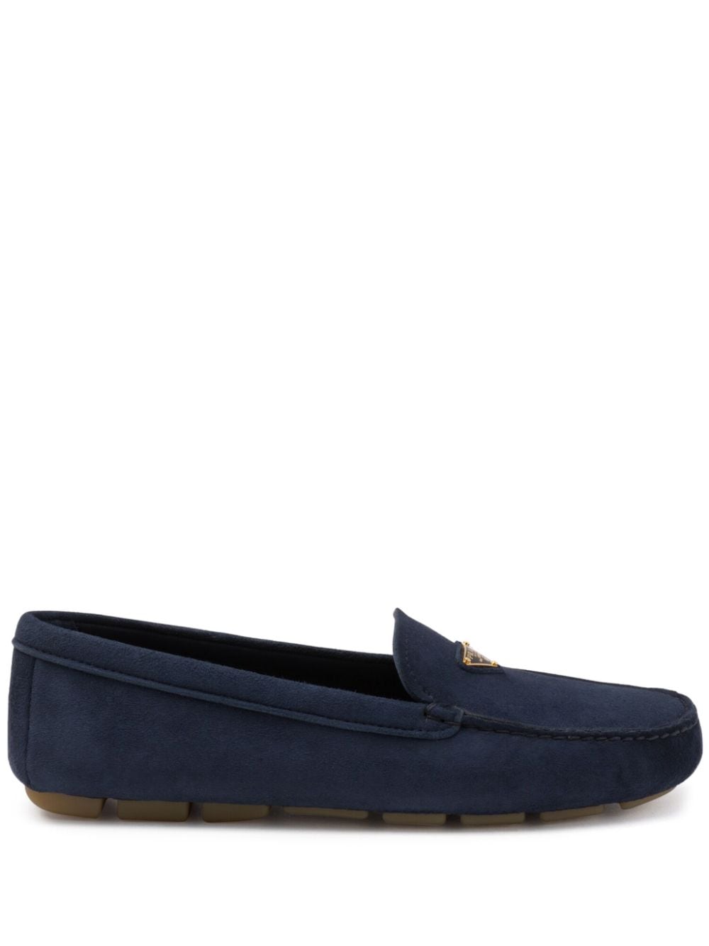 Shop Prada Triangle-logo Suede Driving Loafers In 蓝色