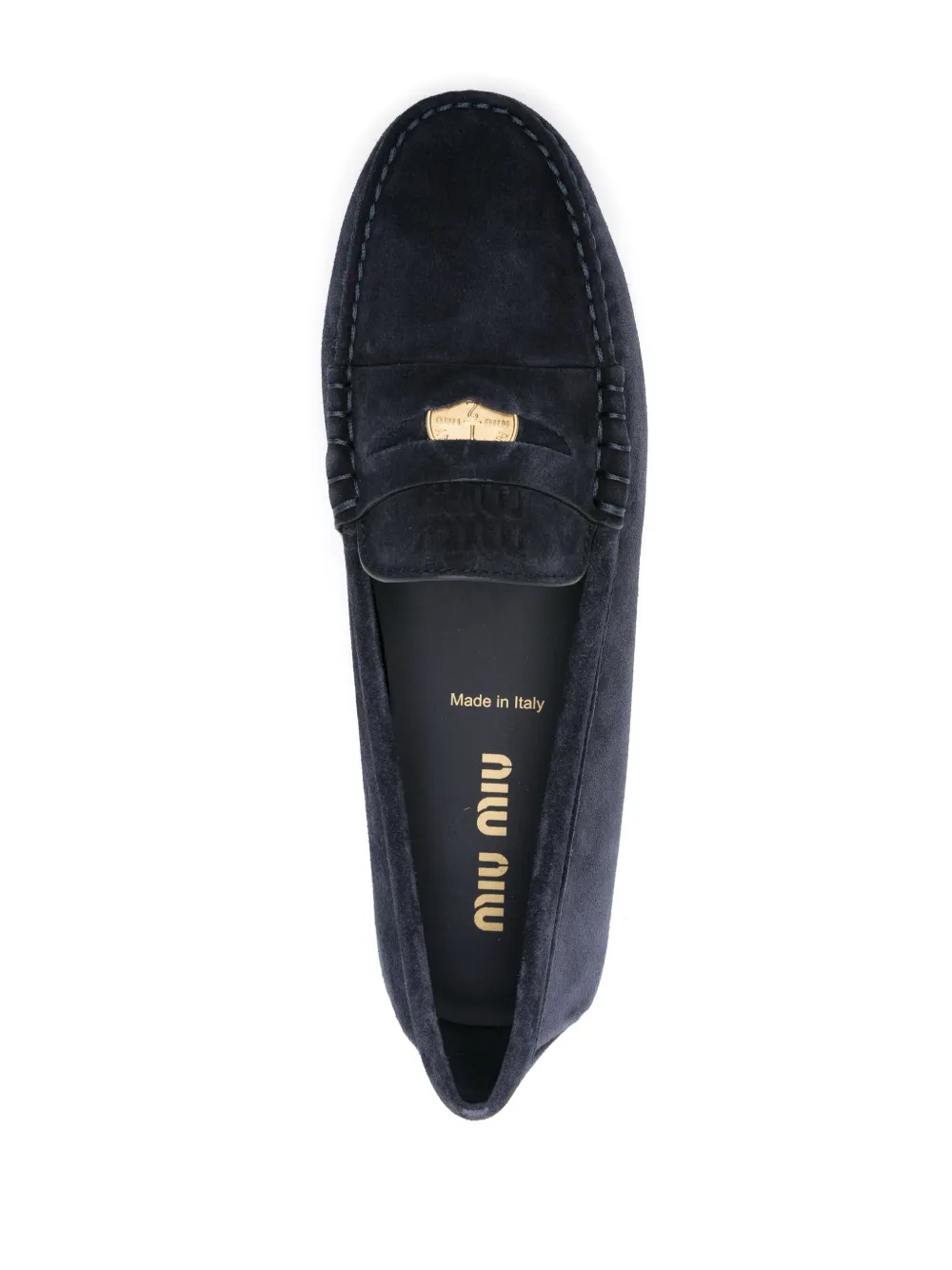 Miu penny-detail suede loafers Blue