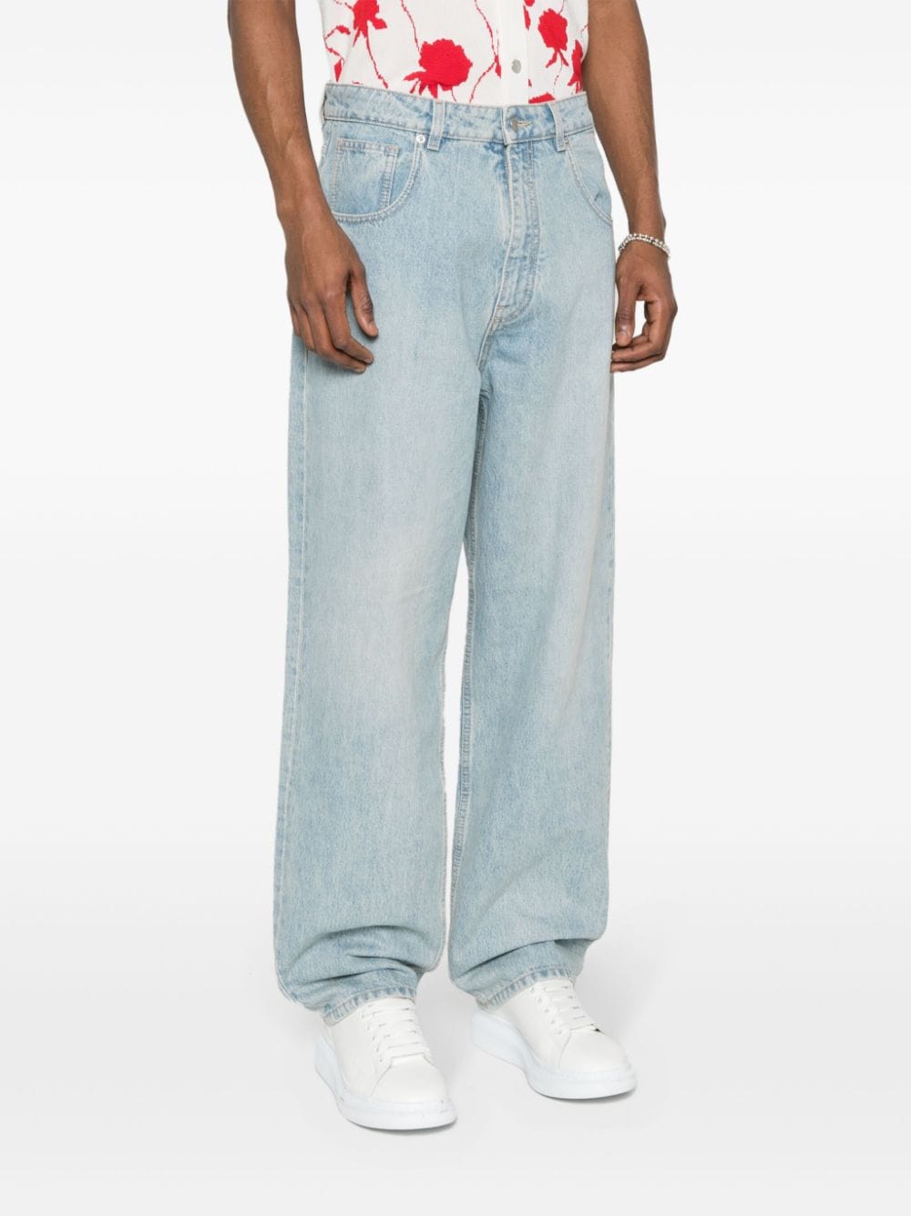 Shop Bally Logo-patch Straight-leg Jeans In Blue