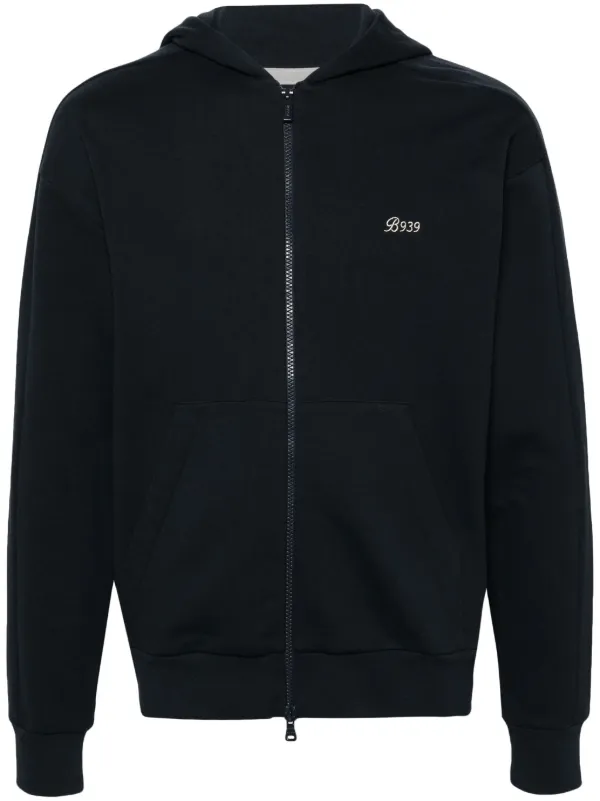 Boggi Milano logo-embroidered Zipped Hoodie Blue FARFETCH