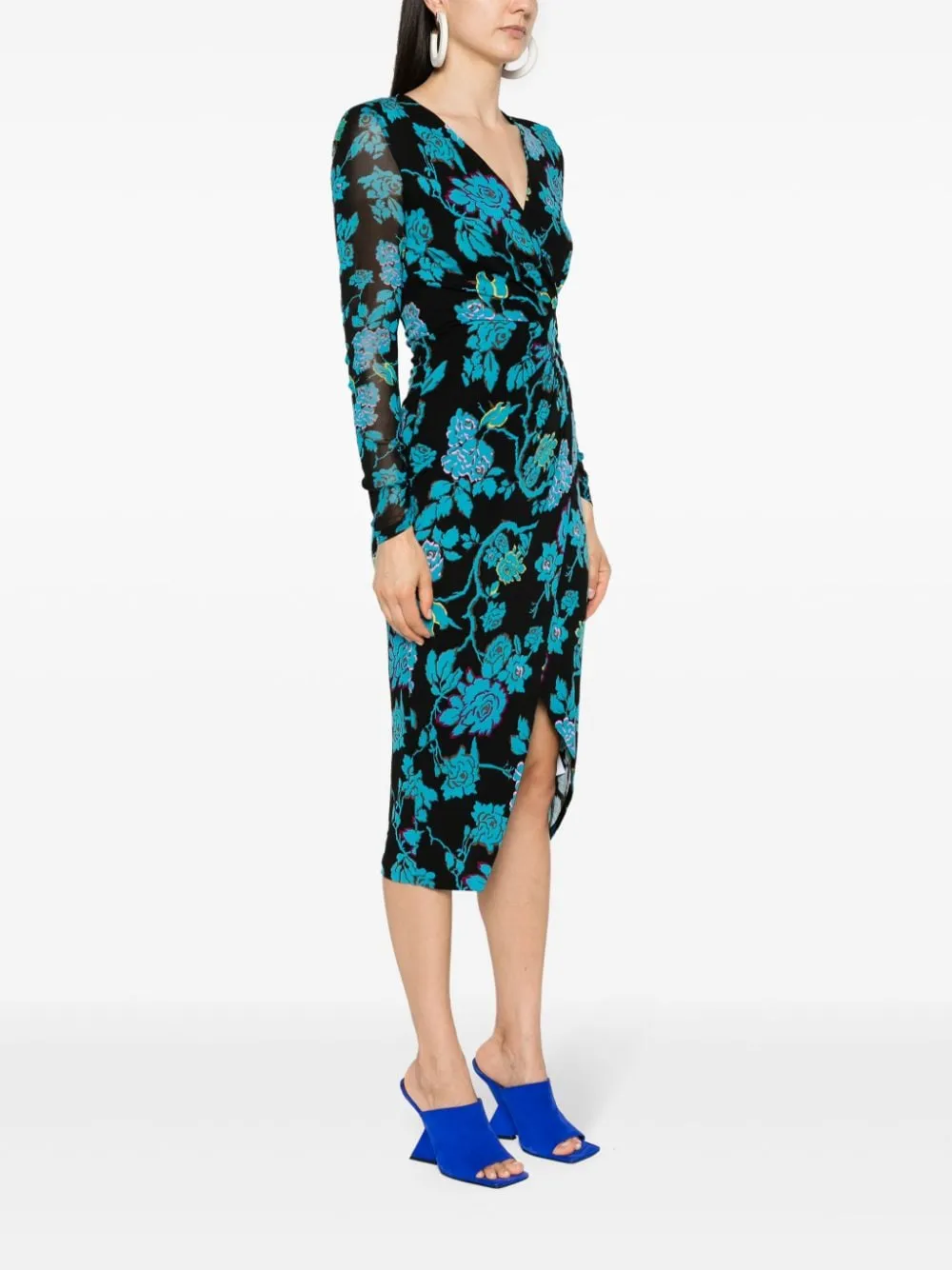 DVF Diane von Furstenberg Nevine midi-jurk met bloemenprint Zwart