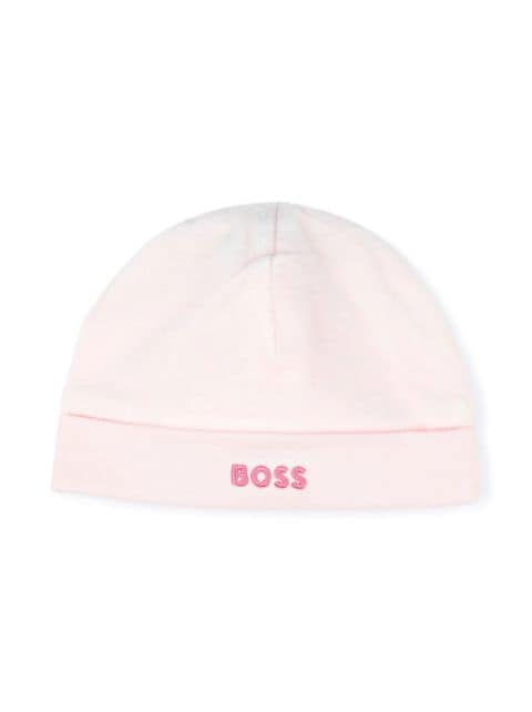 BOSS Kidswear logo-embroidered velour beanie