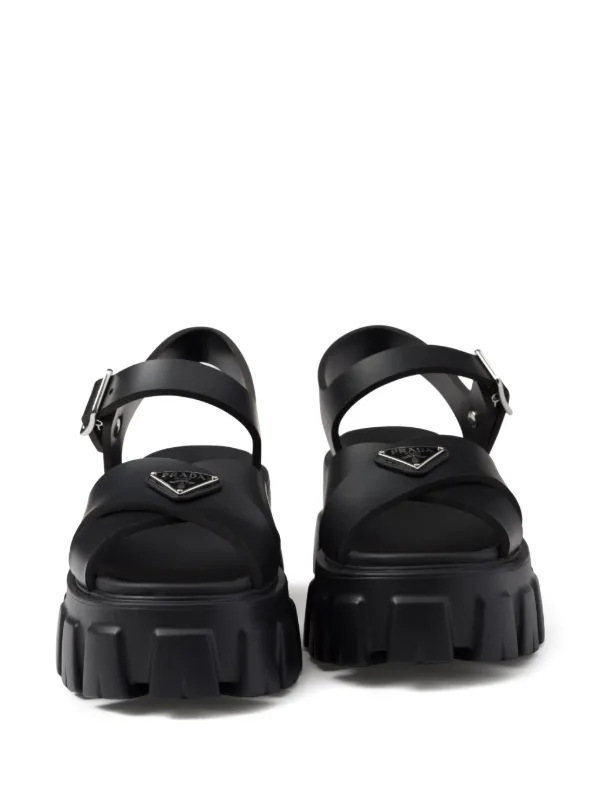 Prada triangle logo Platform Sandals Farfetch