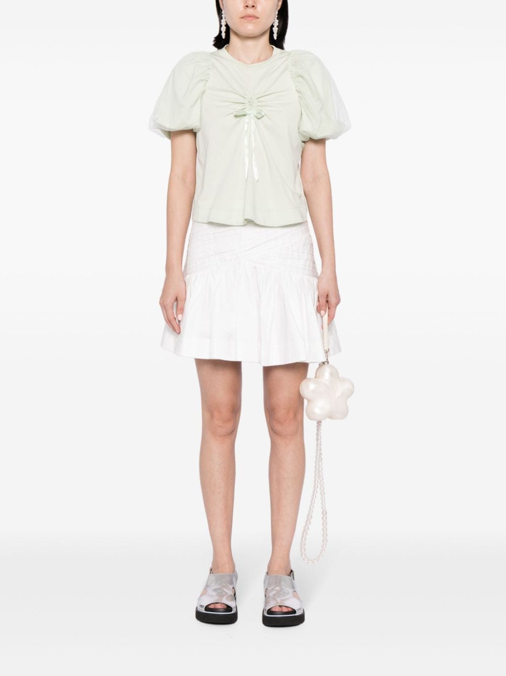 Shop Simone Rocha Ruched Puff-sleeve Blouse In Green