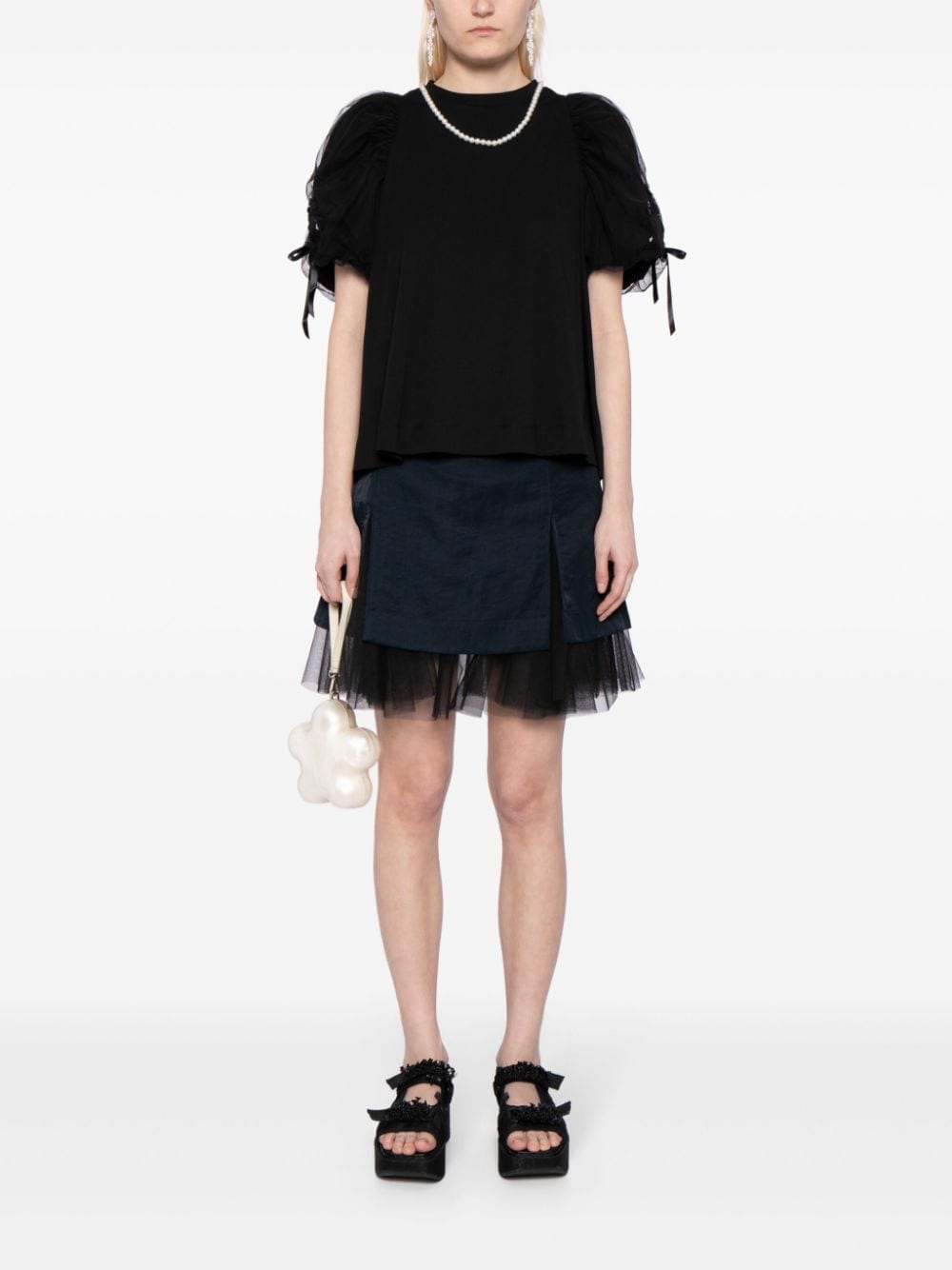 Shop Simone Rocha Pearl-necklace Puff T-shirt In Black