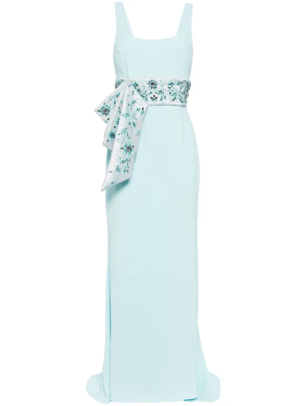 badgley mischka evening dress V Neck Ruffle Gown in Green main image 0
