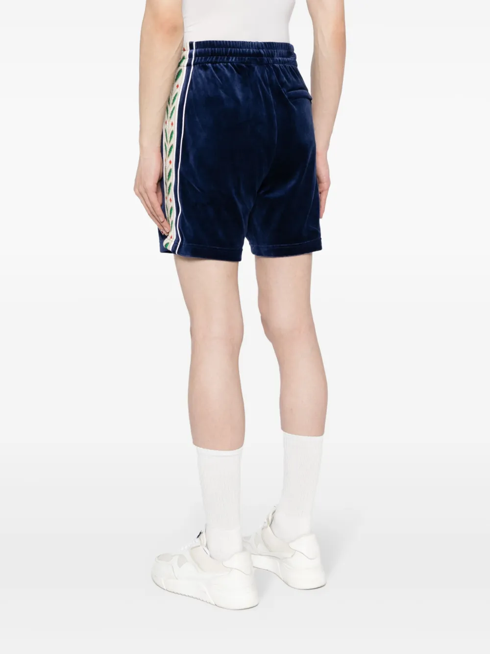 Shop Casablanca Heart Monogram Velvet Track Shorts In Blue