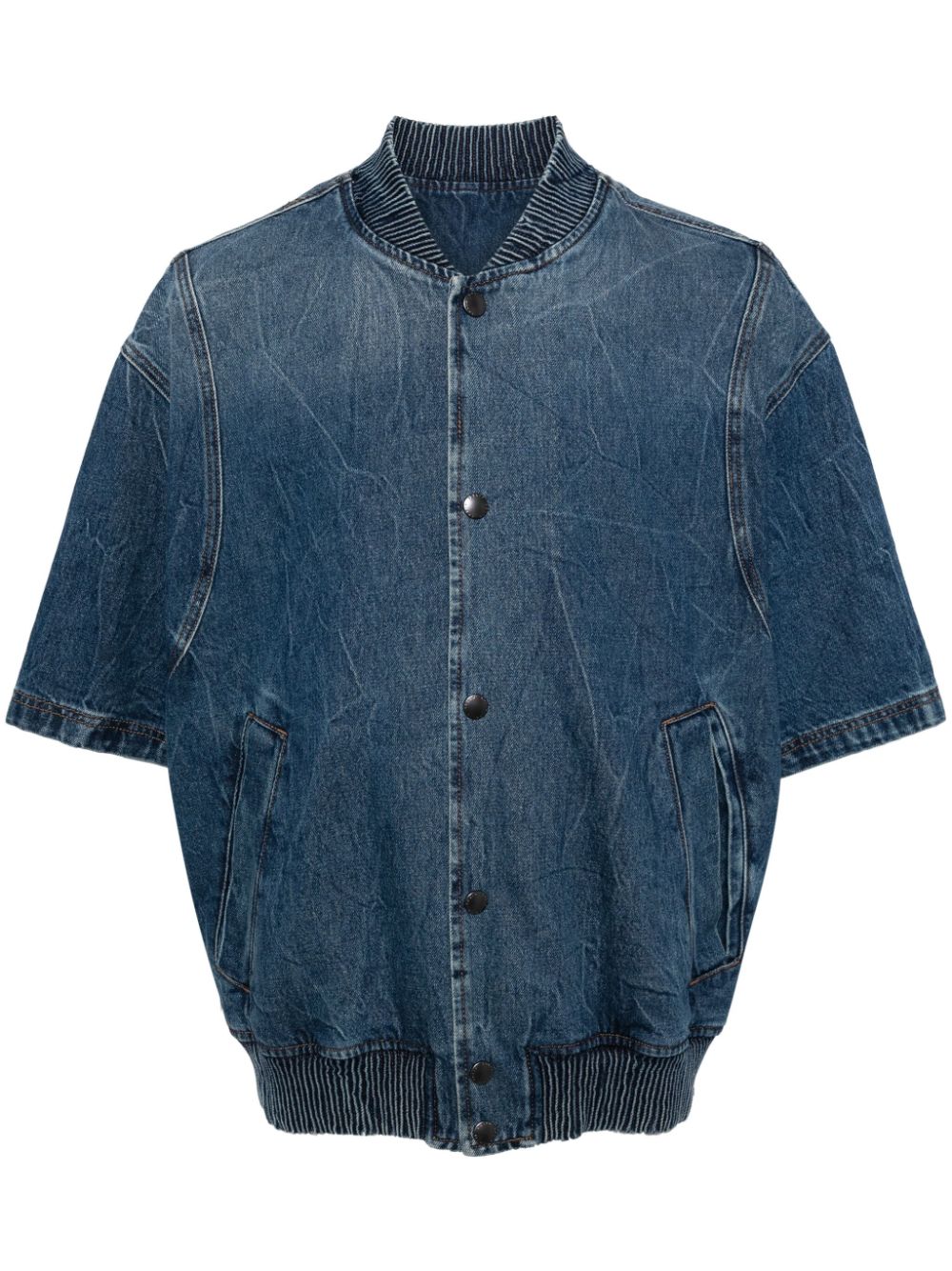 SOLID HOMME short-sleeve denim bomber jacket - Blu