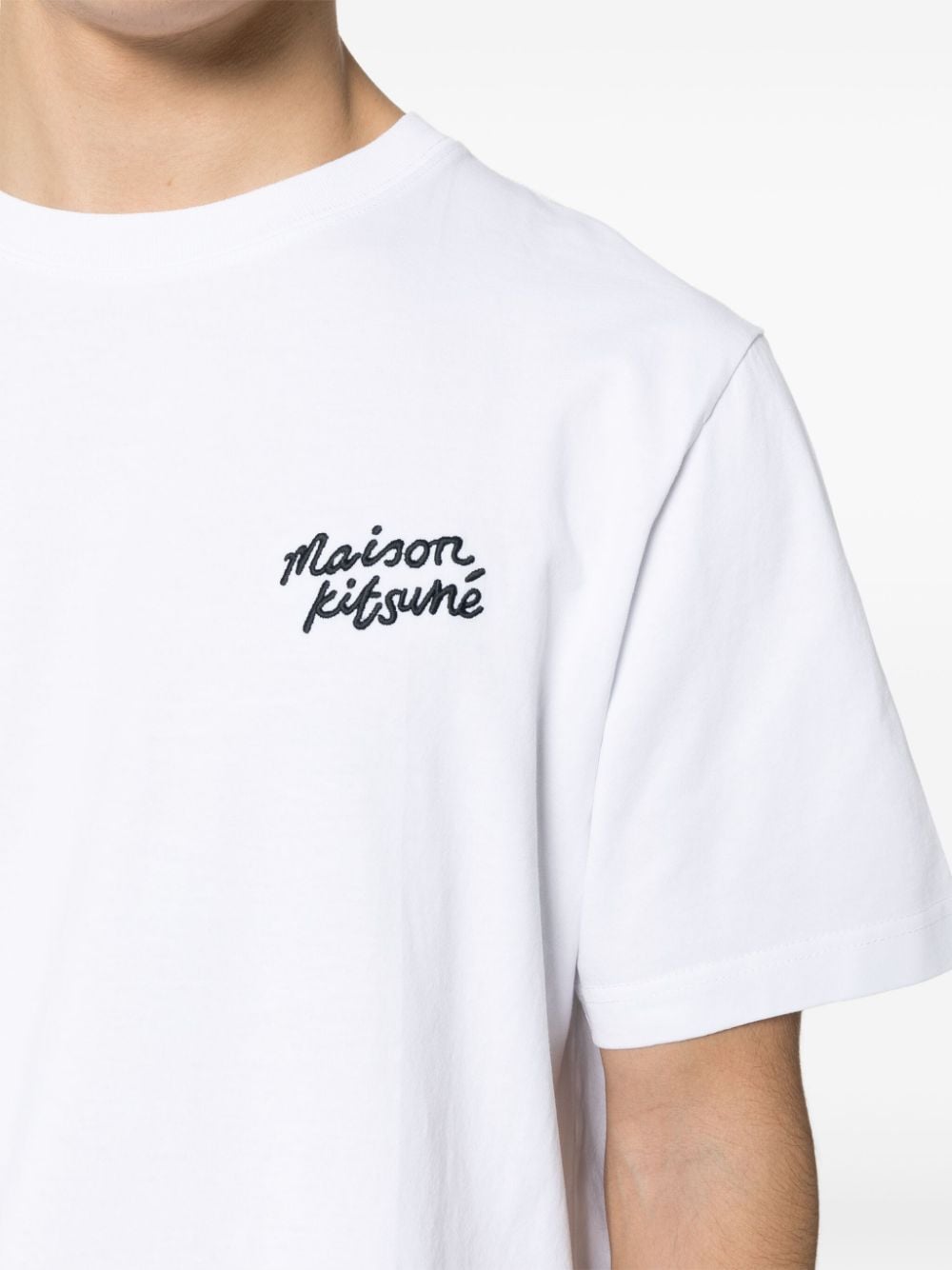 Shop Maison Kitsuné Embroidered-logo Cotton T-shirt In White