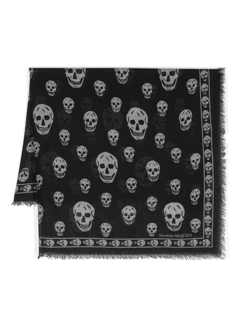 Shop Alexander Mcqueen Skull-print Frayed Scarf In Black