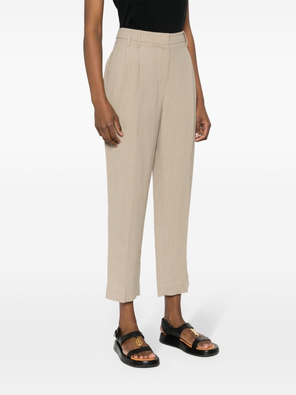 Shop Brunello Cucinelli Cropped Tapered Trousers In Neutrals