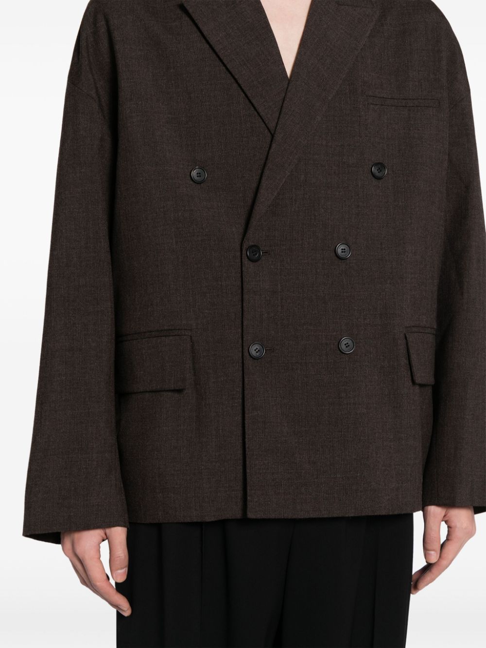 Shop Croquis Double-breasted Wool Blazer In Brown