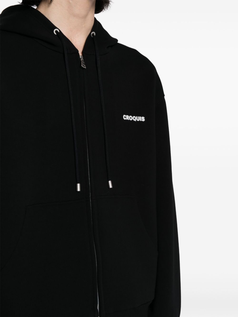 Shop Croquis Logo-print Zip-up Hoodie In Black