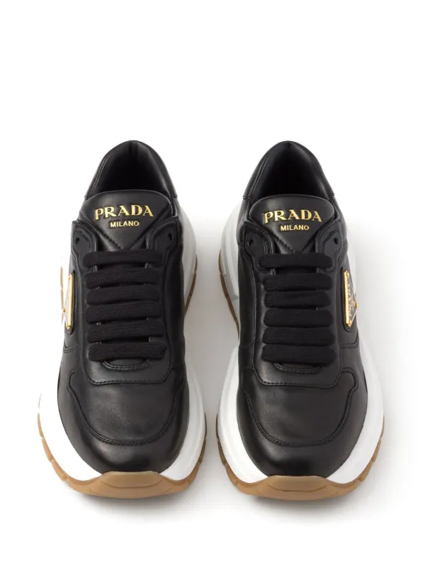 スニーカー PRADA Black Leather Sneakers Prada Leather Sneakers | Black | FARFETCH