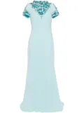 Badgley Mischka bead-embellished boat-neck gown - Blue