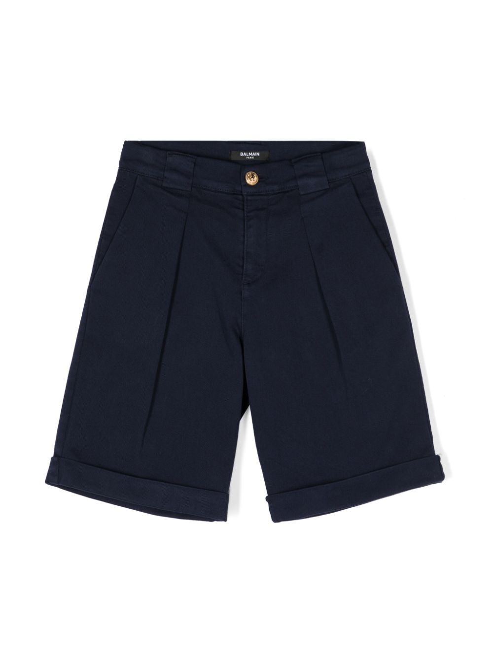 Balmain Kids' Inverted-pleat Twill Shorts In Blue